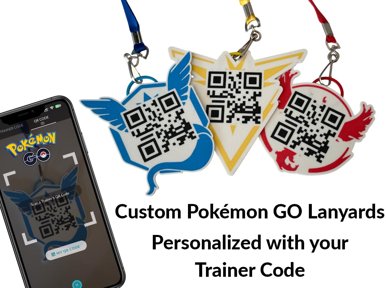 Pokémon GO Trainer Code Badge and Team Lanyard - Custom 3D Printed QR Badge & Team-Themed Lanyard - Necklace - Pokemon - Keychain - Friend