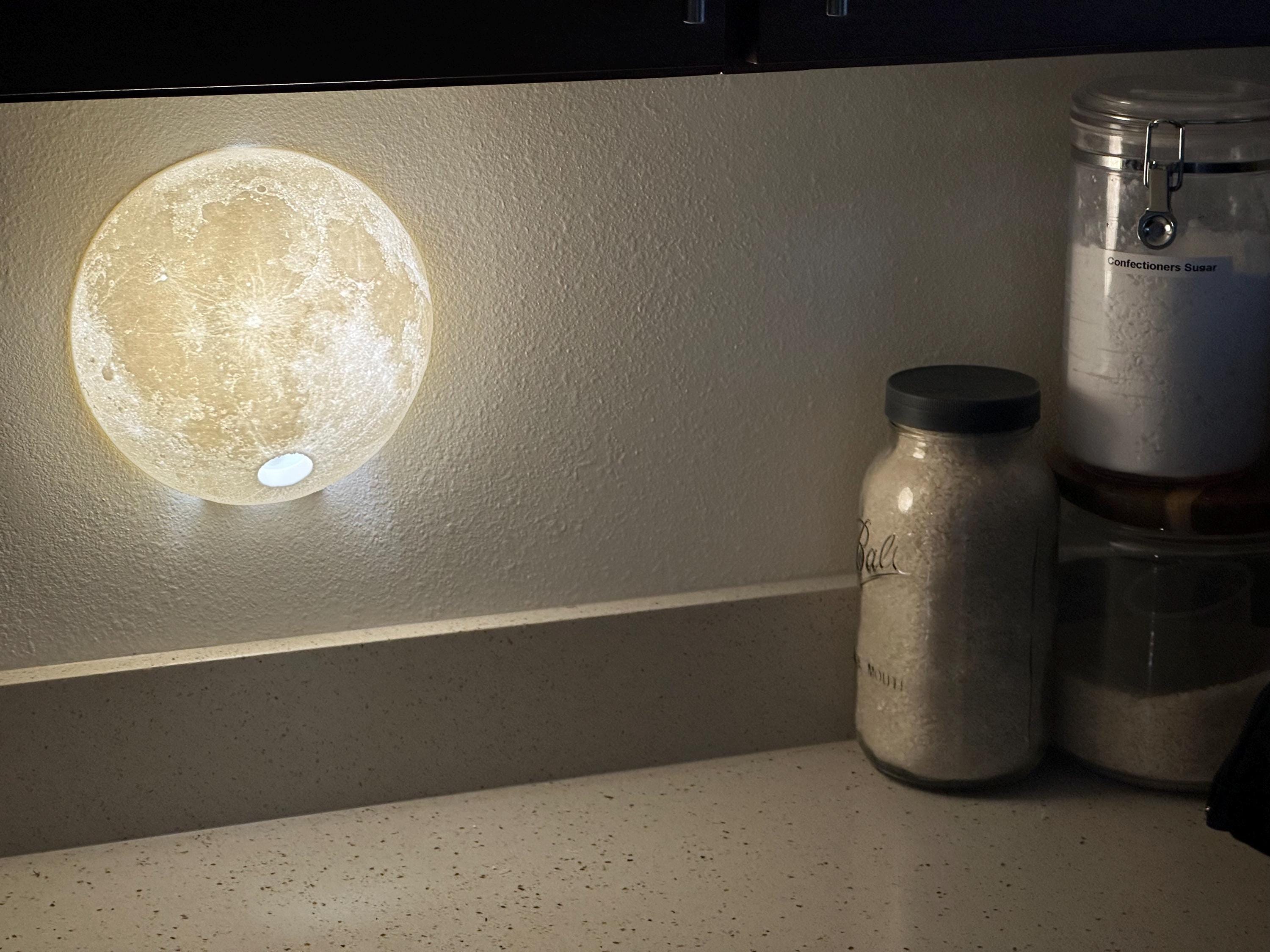 Moon night light prototype, lit